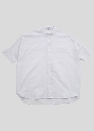 Steven Alan x Clare V Oversized Stand Collar Shirt, White Seersucker