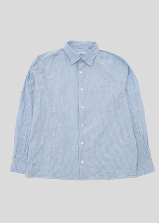 Front flat lay of notch shirt in color light blue stripe