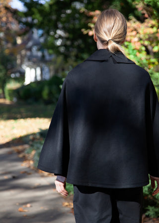 Black Wool Cape, Cocoa Stripe